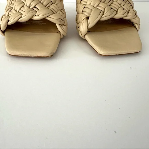 H&M Premium Beige Woven Leather Square Toe Mules Heels 41 - Picture 3 of 11